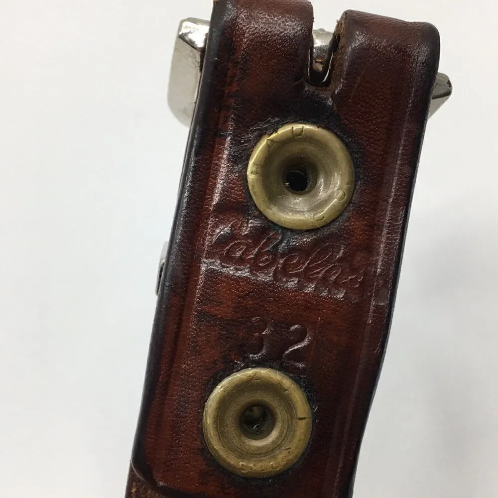 Vintage Cabelas cowhide leather belt brass grommets silver tone buckle Sz 32